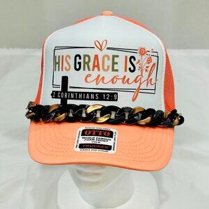 "His Grace is Enough" Lady Foam Trucker Hat w/ Chunky Chain -Coral - OTTO Brand